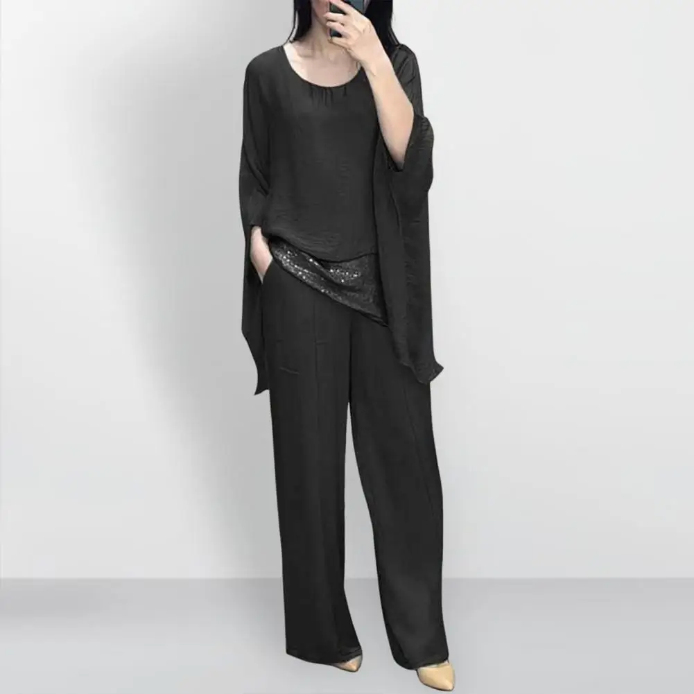 

Stylish Women Suit Stylish Women's Casual Suit with Wide Leg Pants Batwing Sleeve Top for Home Office Party Outfits Women