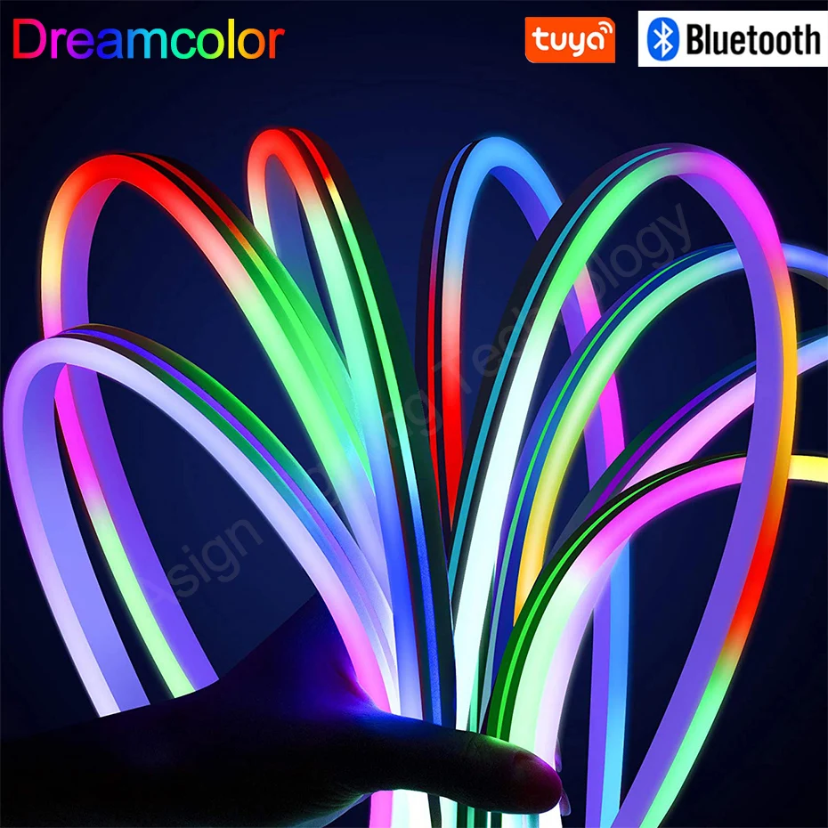 

LED Neon Strip light 12V RGBIC Dreamcolor Flexible LED Strip Waterproof Dimmable Chasing Strip Tape Remote/Bluetooth/Tuya WiFi