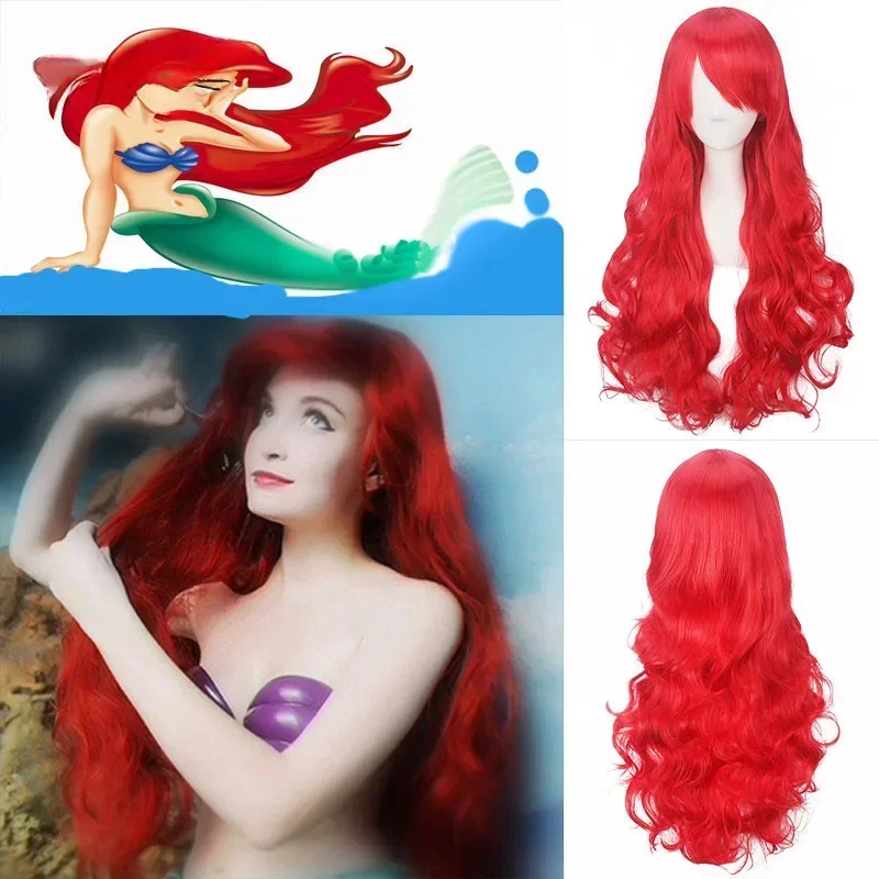 Anime mała syrenka księżniczka Ariel peruka do Cosplay dla kobiet halloweenowe peruki dla dziewczynek peruki peruki na scenie rude długie włosy