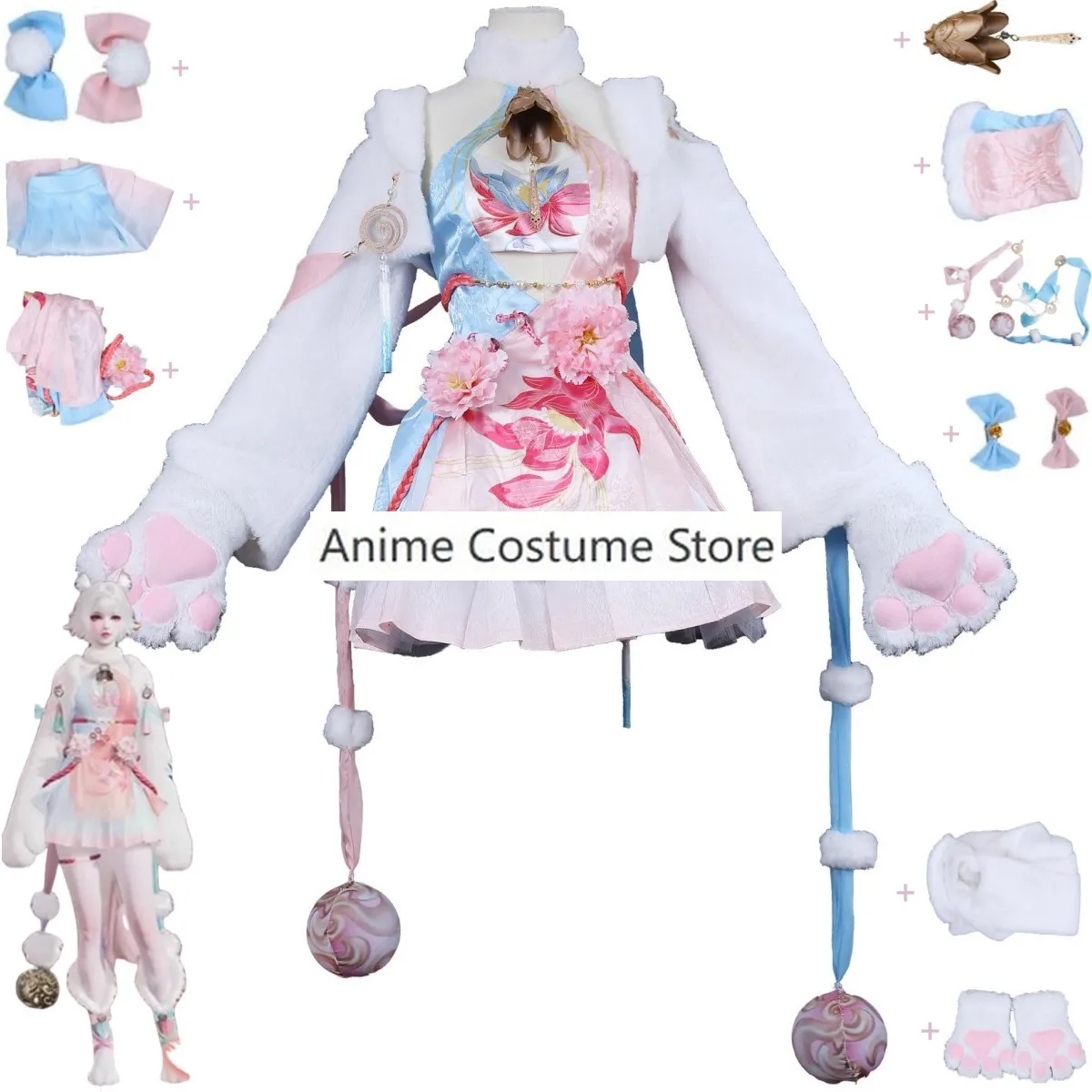 

Anime Game Naraka: Bladepoint Feria Shen Cosplay Costume Winter Dress Woolen Collar Cloak Shawl Bell Accessories Lovely Suit