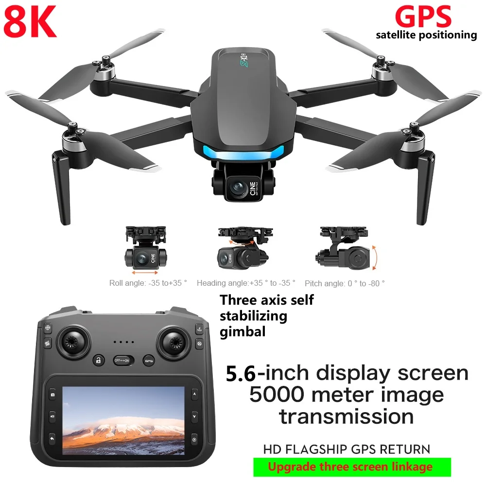 Professional Aerial 3-Axis Gimbal Brushless GPS Return WIFI FPV RC Drone 8K EIS Anti Shake Remote Control With Screen Quadcopter