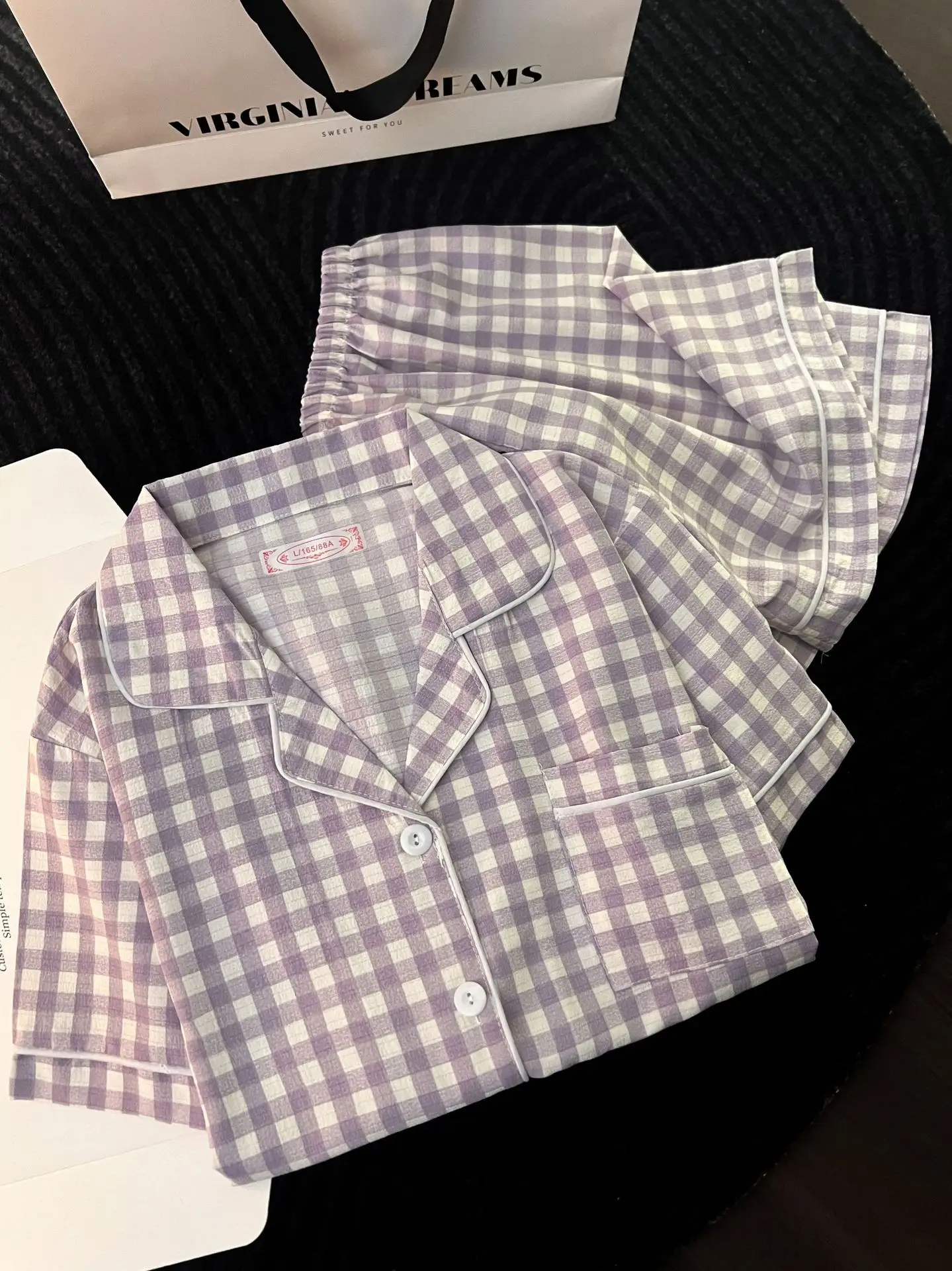 Ins japanischer minimalistischer Damen-Pyjama im japanischen Stil, Sommer-Pyjama aus Blasenbaumwolle, süßes Mädchen-Set mit lockeren Kurzarm-Shorts, lockeres Sommer-Outfit-Set – Detail 5