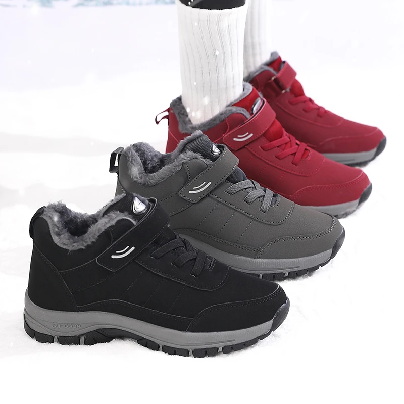 

Women Warm Fur Lined Winter Snow Boots Luxury Brand Waterproof Ankle Boots Outdoor Suede Leather Hiking Shoes Men's Short Boots