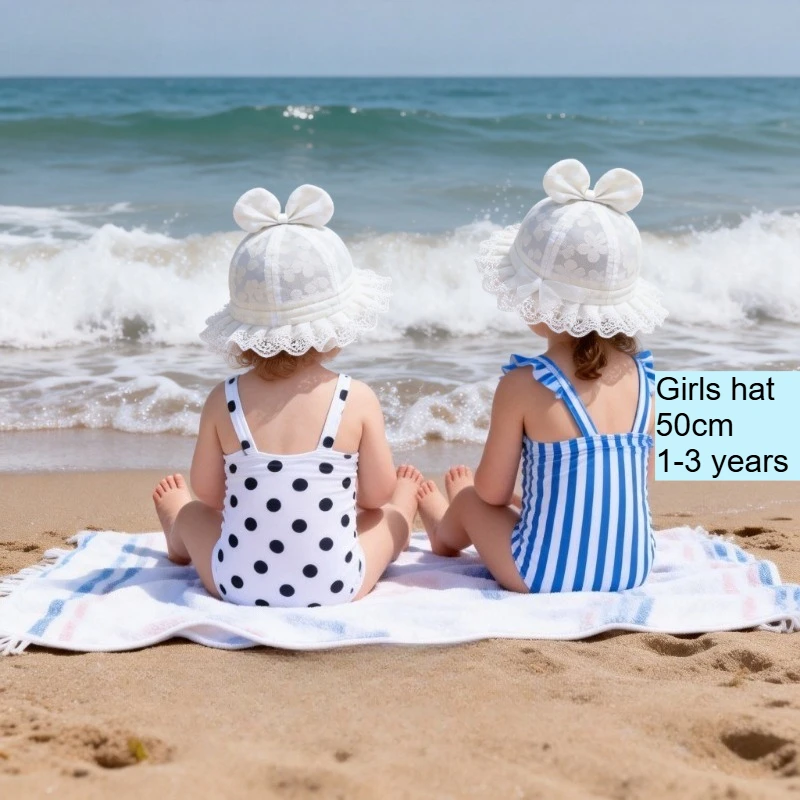 

Girl Thin Spring Summer Kid Fisherman Hat 50cm 1-3 Years Baby Girls Hat Breathable Lace Sun Protection Princess Bow Girl Toddler