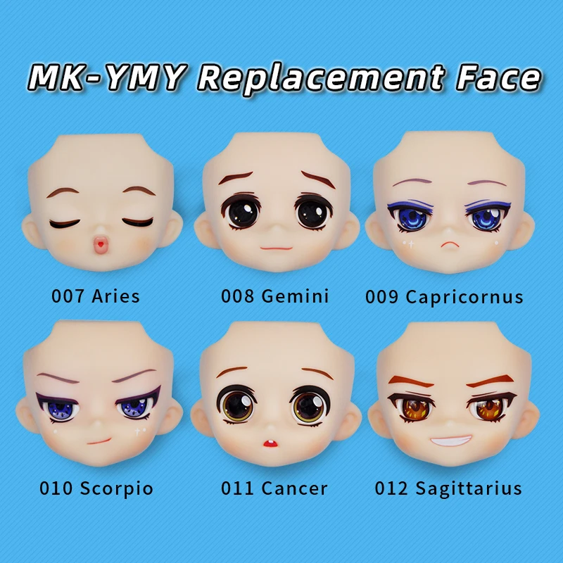 YMY GSC Clay man  Replacement Face Open Eyelid Head with Mekup suitable for  obitsu 11 doll toys1/12bjd doll accessories