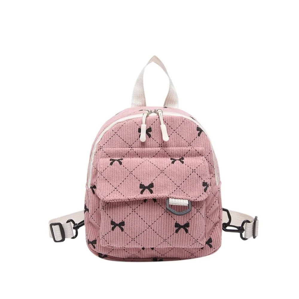 

New Mini Backpack Corduroy Sweet Storage Bag Korean Version Bowknot Printed Rucksack Women