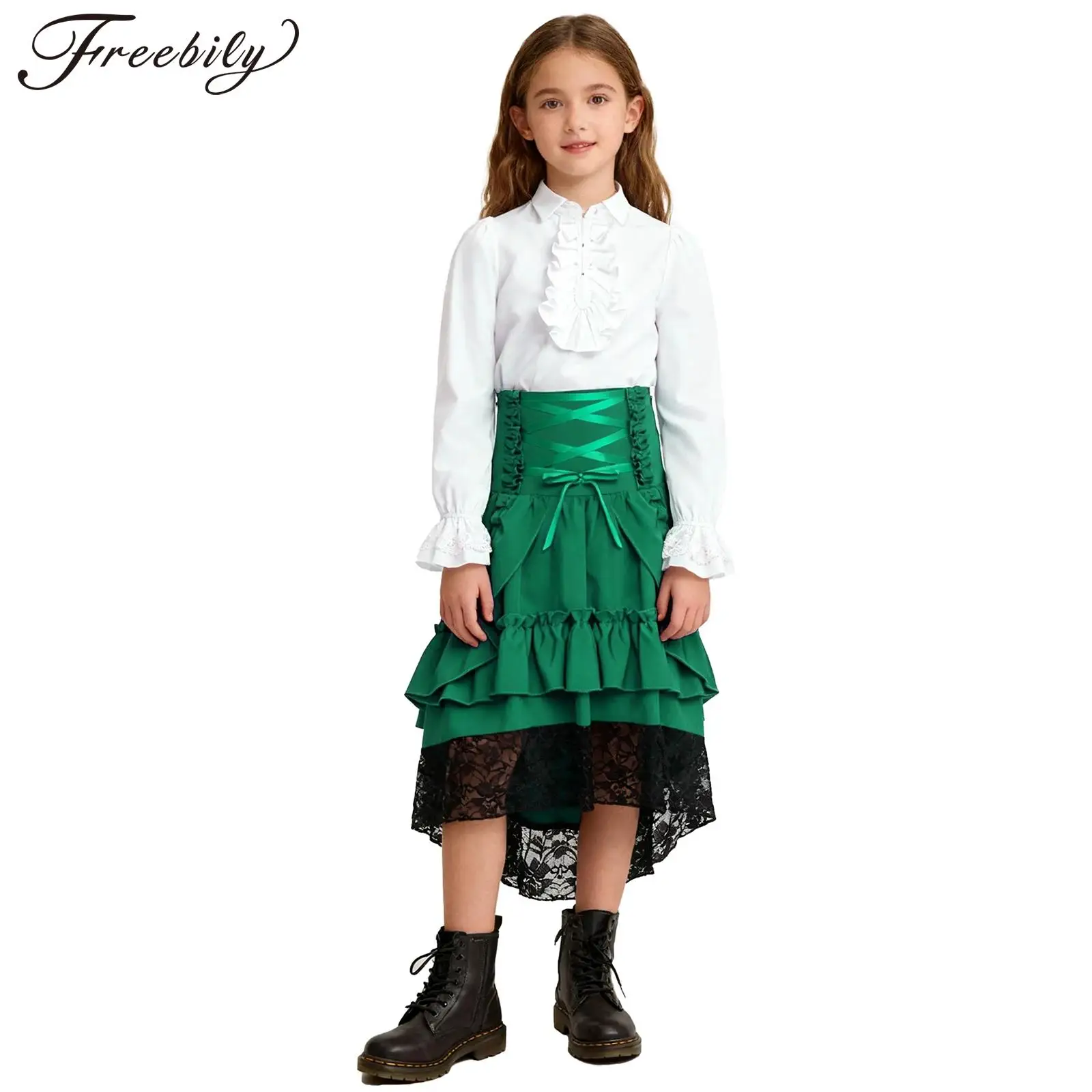 

Средневековый костюм эпохи Возрождения для девочек на Хэллоуин, стимпанк, викторианский пират, принцесса-вампир, косплей, белая рубашка с готической юбкой