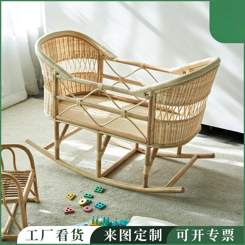 Nordic Rattan Crib for Small Apartments Heightened Newborn Baby BB Cradle Children's Bed Care Enclosure