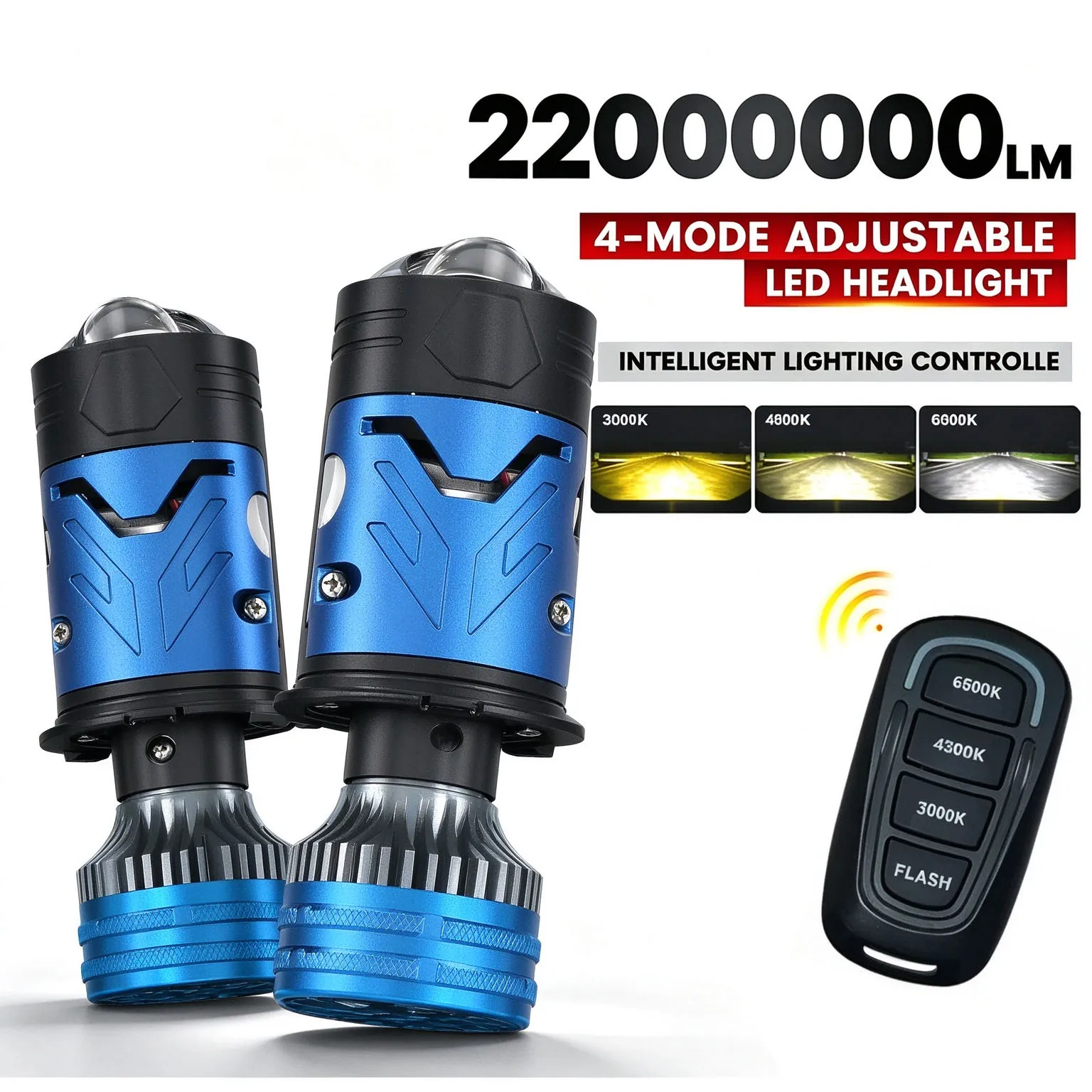 2Pcs 9800W H4 LED Projector Lens Car Headlight Bulbs 6500K 4300K 3000K Auto Lamps Hi/Lo Beam Plug&Play For Car/Motorcycle 12V