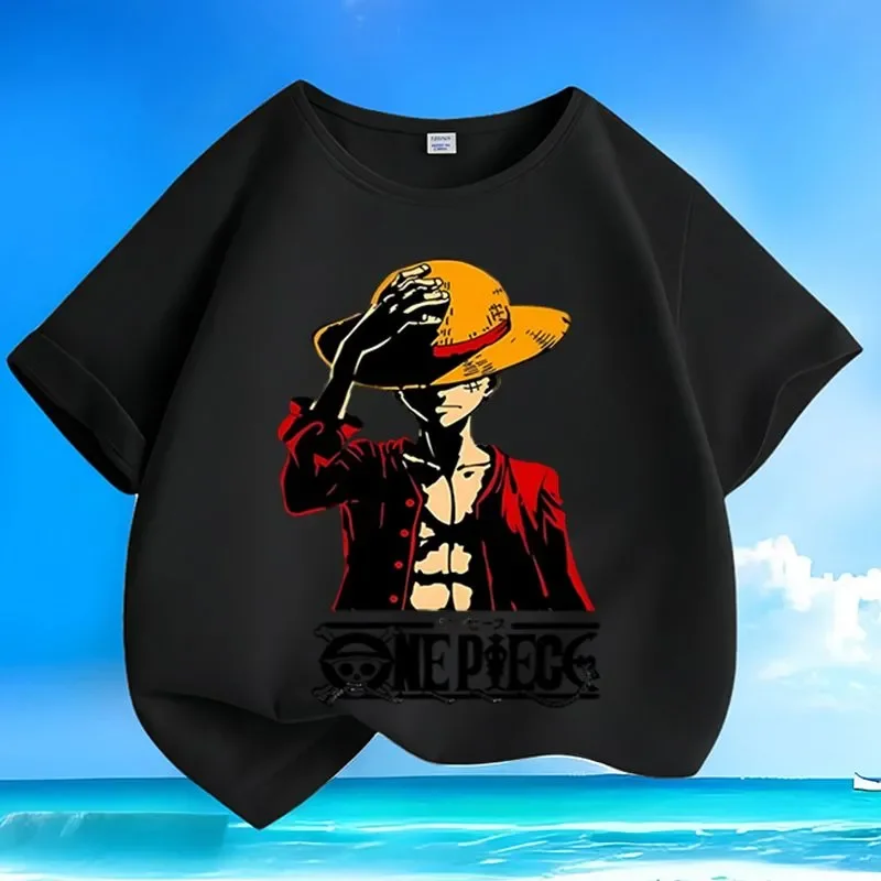 Newly Designed Printed One Piece Monkey D. Luffy Children's Crew-neck Summer Pure Cotton Loose-fitting Casual Short-sleeved Top