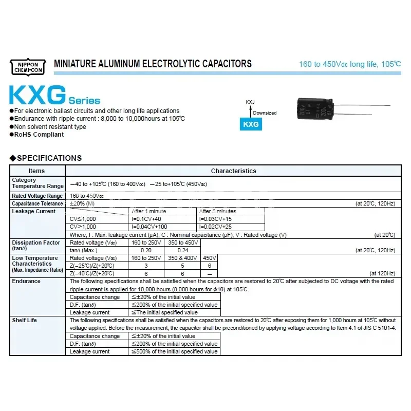 5Pcs/50Pcs Nippon Chemi-con NCC 160V100UF KXG Series 12.5X25mm EKXG161ELL101MK25S Aluminum Electrolytic Capacitor