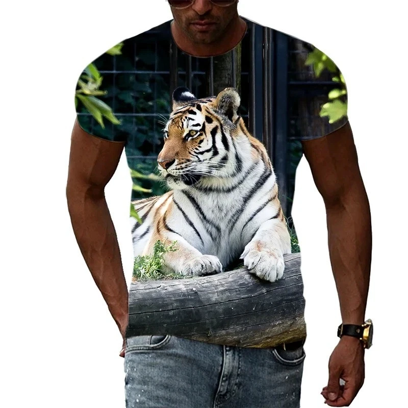Impressão 3d leão e tigre roupas causais nova moda masculina mulher camiseta plus size S-7XL verão streetwear vintage harajuku