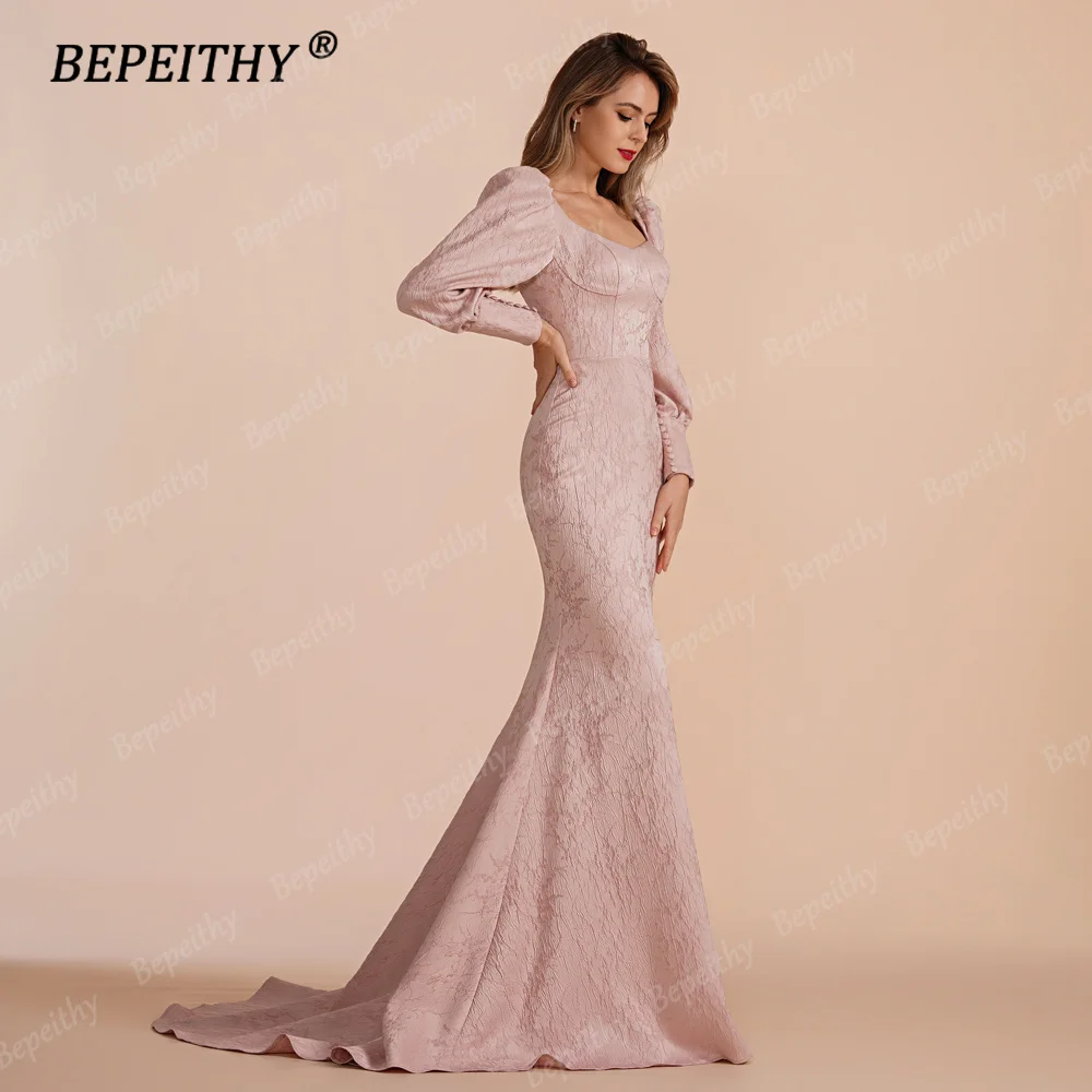 BEPEITHY Customized Mermaid Long Prom Dresses Evening Full Sleeves Floor Length Square Speical Occasion Formal Gown 2023 Women