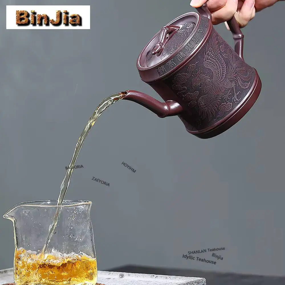 640ml Luxury Yixing Purple Clay Teapots Handmade Bamboo Joint Pot Raw Ore Stone Red Mud Tea Brewing Kettle Zisha Tea Set Gifts