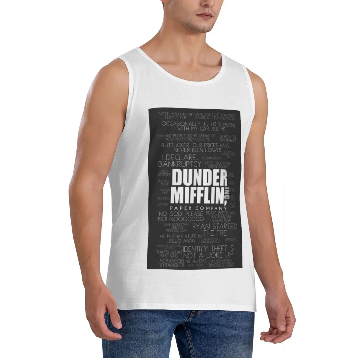 100% Cotton The Office Quotes Dunder Mifflin Paper Company Inc. Sleeveless T-Shirt Men Workout Sports Tops Men's Crew Neck Vest