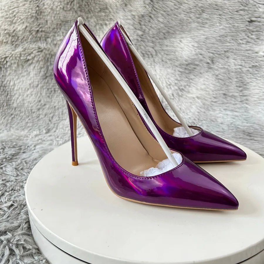 Tikicup Designer Brand Women Purple Patent punta a punta scarpe da festa con tacco alto personalizza décolleté a spillo da donna 8cm 10cm 12cm