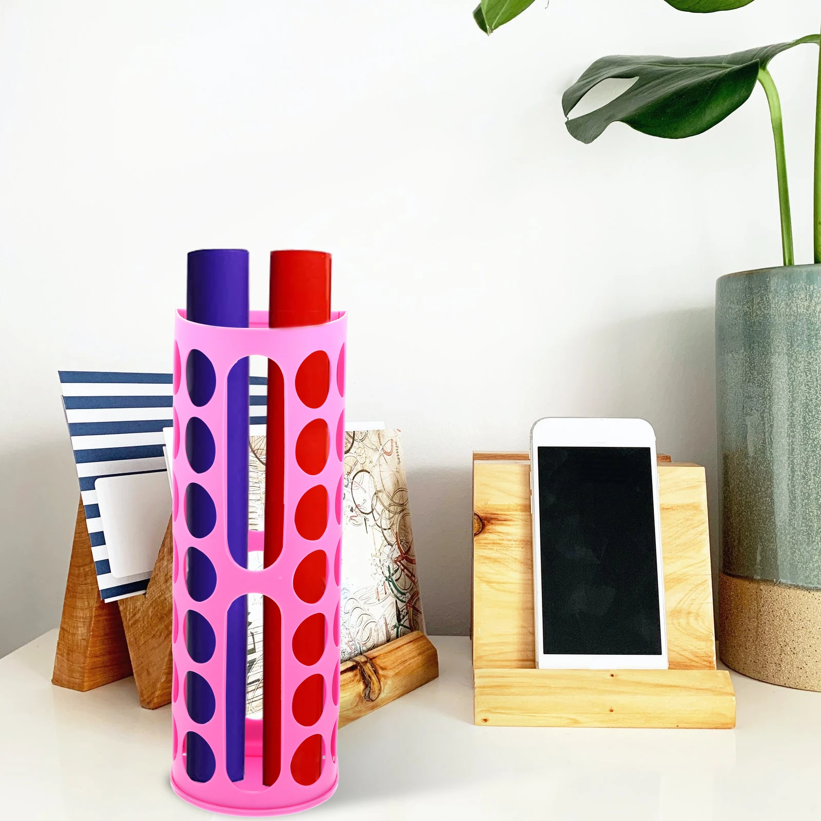 

14-Holes Storage Rack For Vinyl Rolls Thick Plastic Craft Paper Holder Lightweight Wrapping Paper Organizer Vinyl Storage Rack