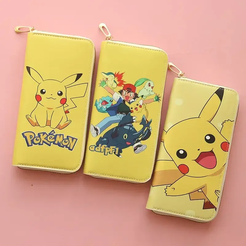 Cartera larga de Pokémon Pikachu de para estudiantes, Cartera de gran capacidad para teléfono móvil, bolso de mano para tarjetas, Anime, gran capacidad