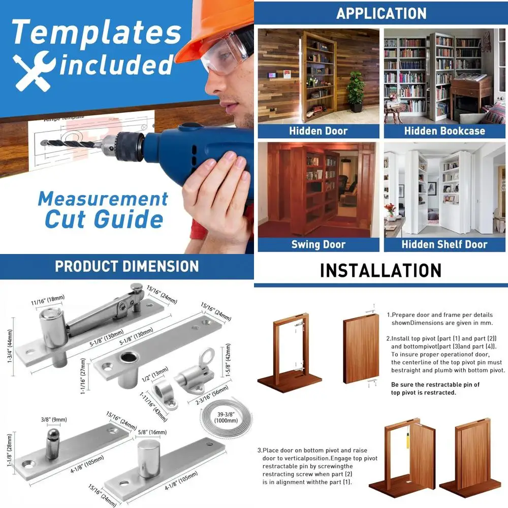 

Петли для поворотных дверей для скрытых книжных шкафов с пружинным замком и тросом, нержавеющая сталь 304