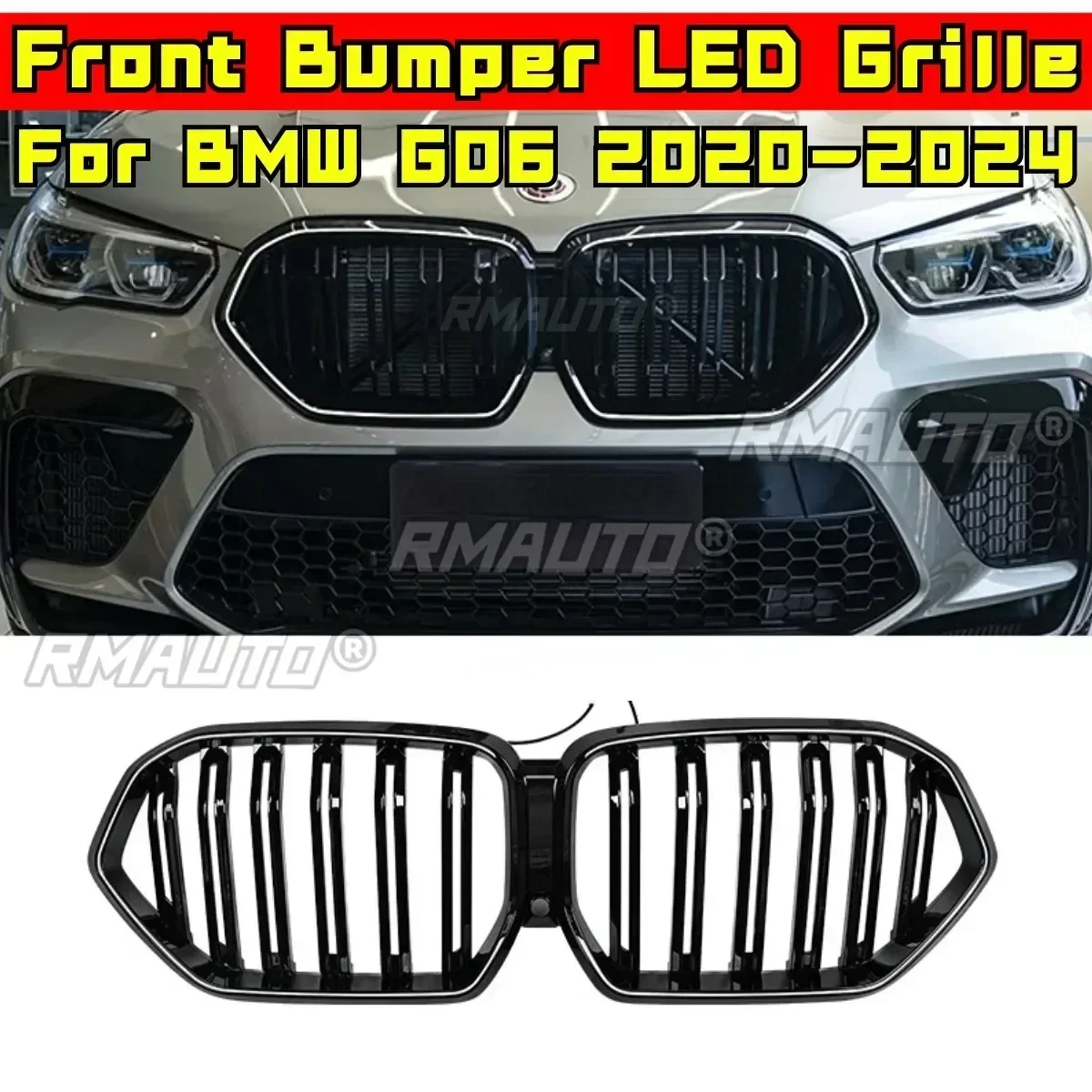 LED Front Grill For BMW X6 G06 2020-2024 Car Front Bumper Racing Grille Grillg Body Kit Front Bumper LED Grille Car Accessories