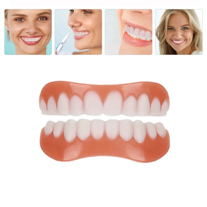 Smile Teeth Fake Braces Lower and Upper Fake Teeth Veneer Silica Gel False Teeth Removable Denture Oral Care Dentistry Veneer