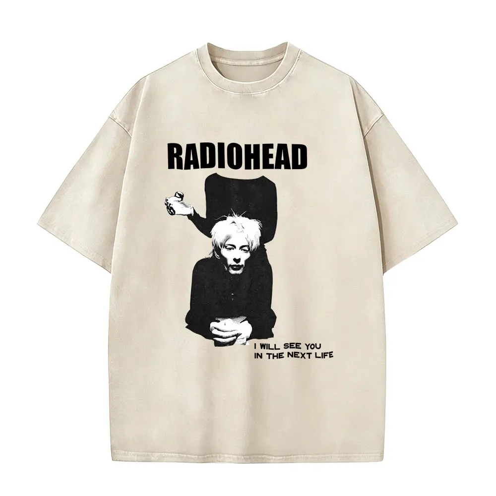 Gewaschenes Vintage Rock Band Radiohead in Rainbows Grafik-T-Shirt für Männer und Frauen Retro Hip-Hop Oversized T-Shirts Herren Gothic T-Shirts – Detail 5