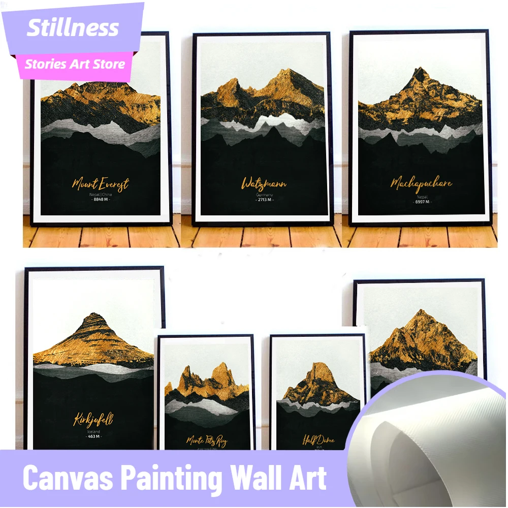 World Famous Iconic Mountains Collection Posters Mont Blanc Ama Dablam Mountains Art Canvas Painting Mountaineer Gift Home Decor