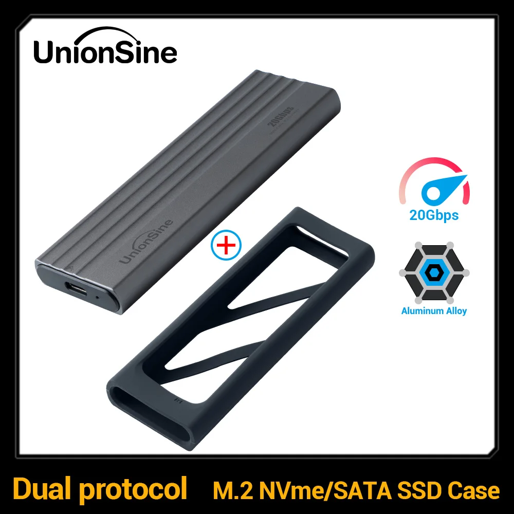 

UnionSine M.2 SSD Enclosure Adapter SSD Case 20Gbps USB3.2 Gen2 USB C External Enclosure M and B&M Keys for 2230 2242 2260