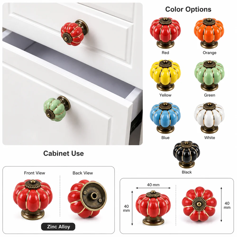 New Pumpkin Shape Cabinet Handles Colorful Round Shape Door Knobs Rustic Finish Single Hole Furniture Handles Furniture Doors