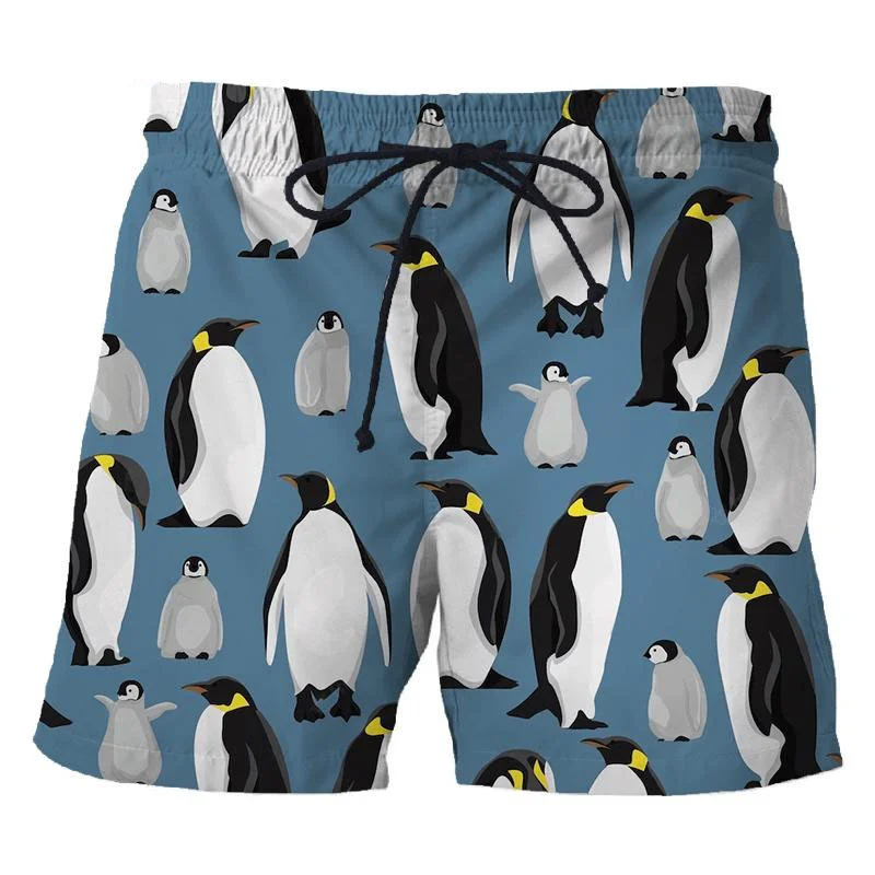 3D Printed Penguin Men\'s Short Pants Fashion Hawaii Beach Shorts Cool Casual Summer Quick Dry Animal Pattern Sports Swim Trunks