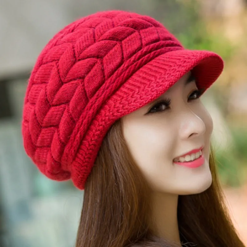 1pc Retro Damen Winter warme Strickmütze mit Fleece, kaltes Wetter Laufen, Camping, Wandern Modische Skimütze mit Sonnenhut