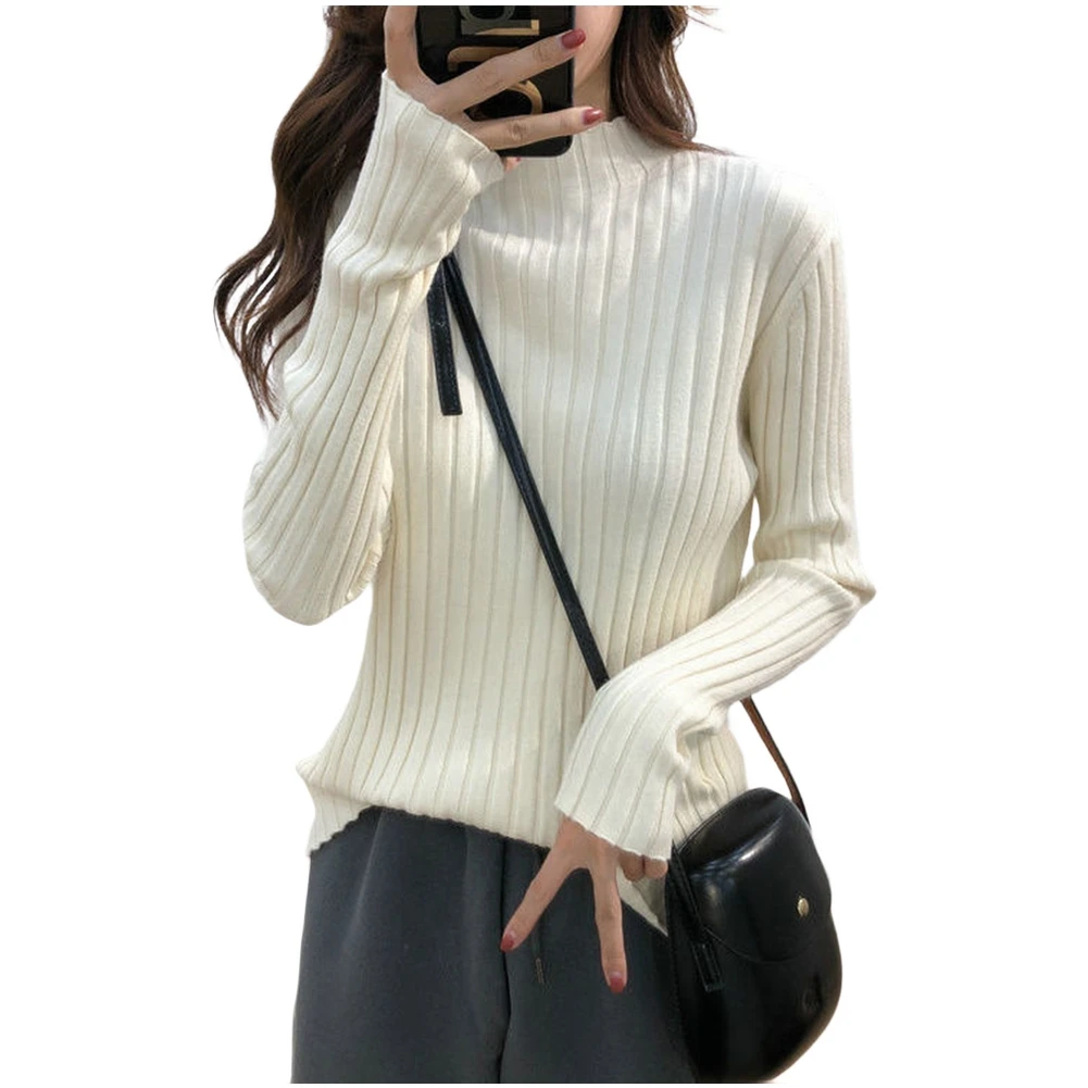 سترات نسائية بقصة ضيقة بلوفر محبوك بنصف رقبة عالية للسترة مناسبة للحفلات غير الرسمية والارتداء اليومي في أشهر البرودة