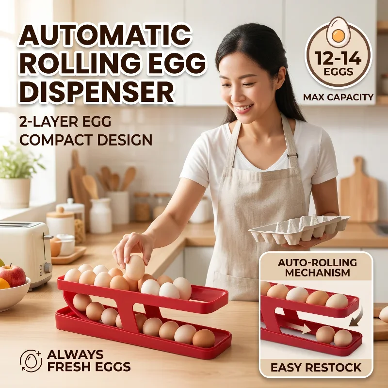 Automatic Rolling Egg Holder 2 Tier Refrigerator Egg Storage Rack Kitchen Egg Dispenser Organizer