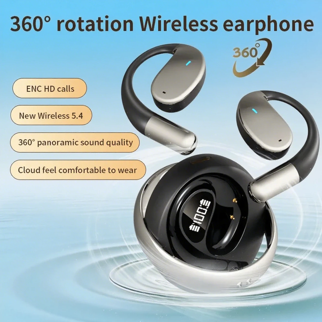 

Wireless 5.4 Bluetooth Earphone Earbuds Long Batter Ear-Hook Open-Ear Sports Daily Water-Resistant Noise Reduction for Business