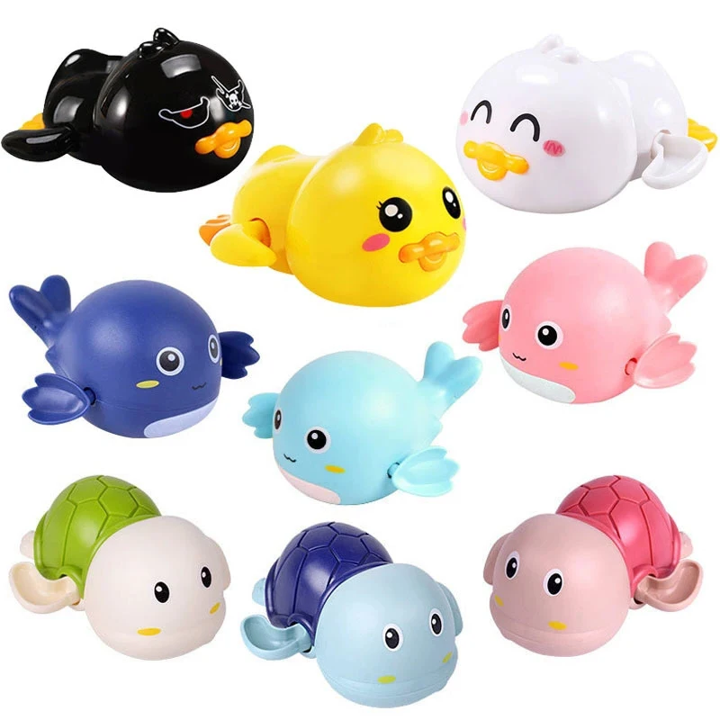 Summer Bath Toys Cute Animal Swimming Bathing Ducks Whale Floating Wind Up Clockwork Water Shower Toys for Baby 0 24 Months