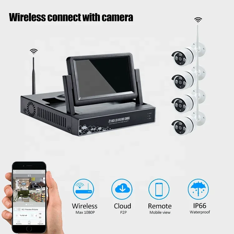 All in One 4 Channel CCTV Kit NVR Wireless Camera Set Security Wifi Infrared IP66 2MP 4CH 1080P NVR CCTV Surveillance Systems