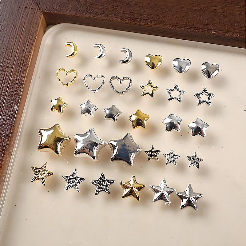 

40PCS Mini Metal Stars 3D Nail Art Heart Charms Rivets Accessories Parts For Nails Decoration Design Manicure Supplies Material