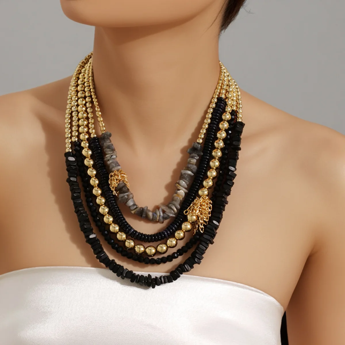 

Statement Wood Beads Necklace for Woman Trendy Vintage Wedding Party Jewelry