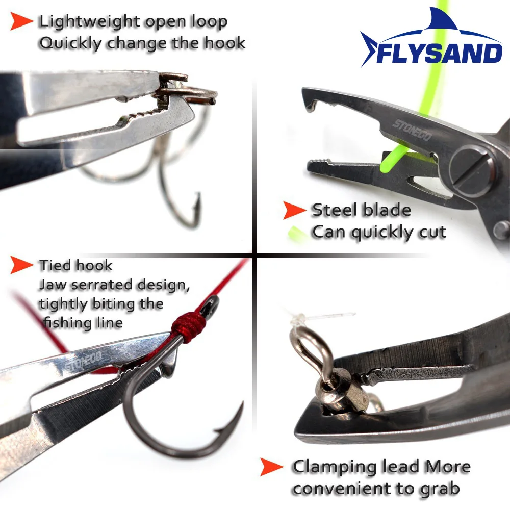 FLYSAND Fishing Plier Scissor Line Cutter Hook Remover Split Ring Opener Cutting Tongs Multifunction Scissors Fishing Accessorie