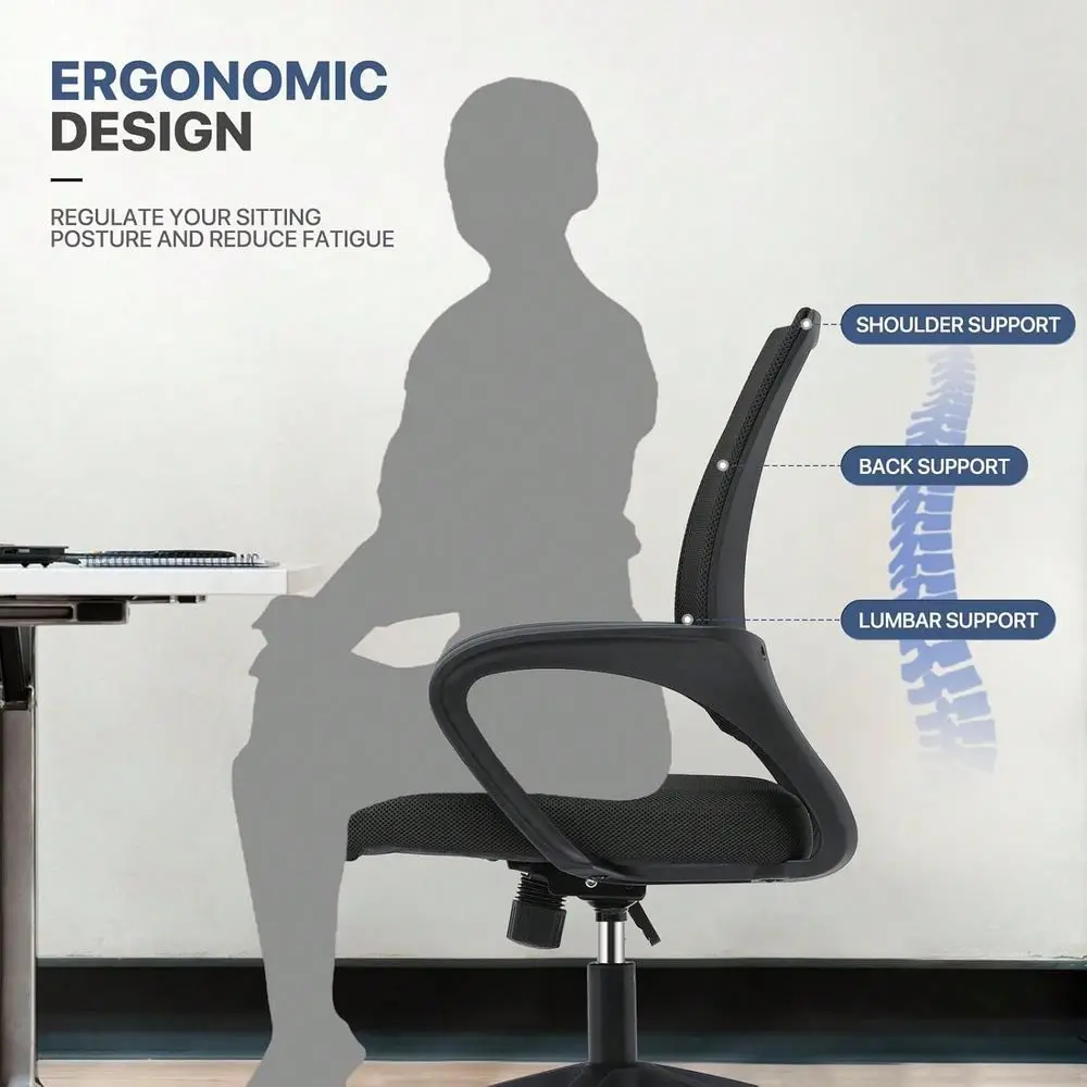 

Office Chair, Ergonomic Computer Chair For Adults, Rolling Swivel MidBack Desk Chair With Lumbar Support, Comfy Armrest For Hom