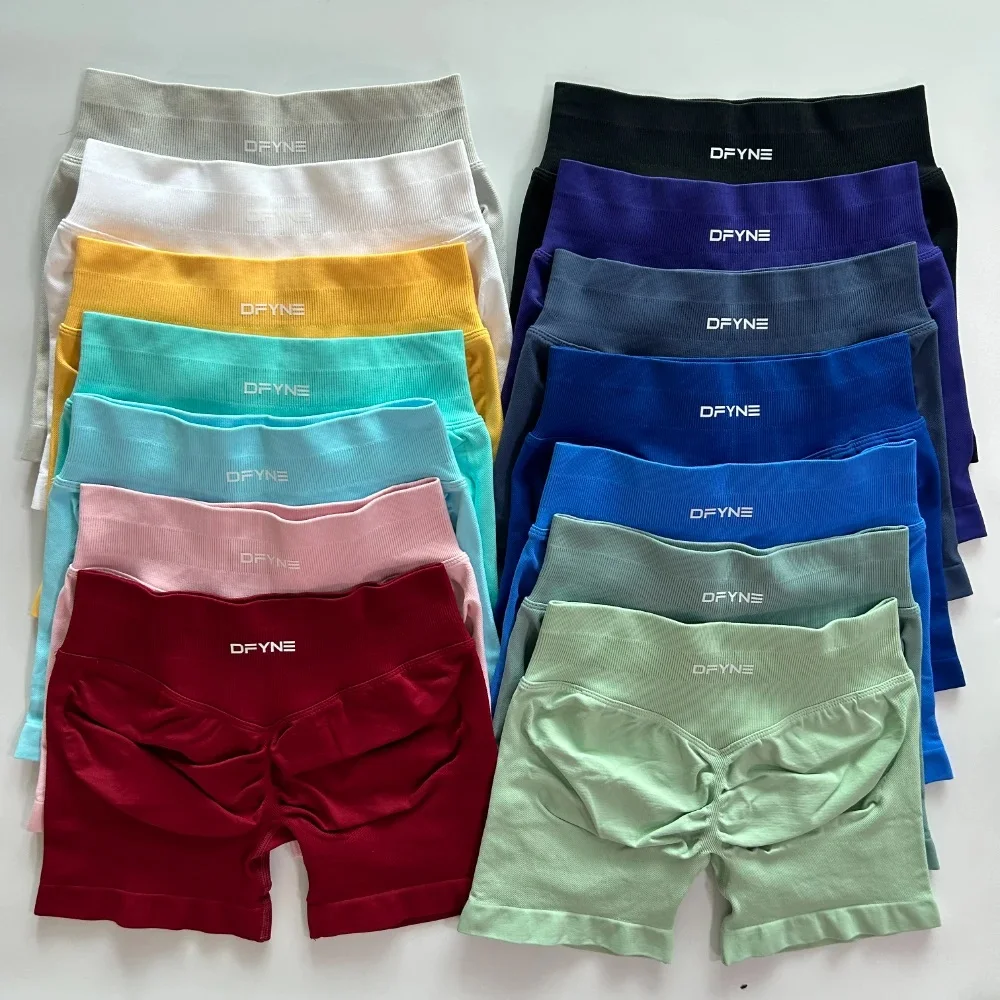 Dfyne-Shorts de Impacto com Logotipo, Banda com nervuras baixas, Shorts Yoga sem costura, Scrunch Bum, Shorts de ginástica, Booty Stretch Shorts de corrida