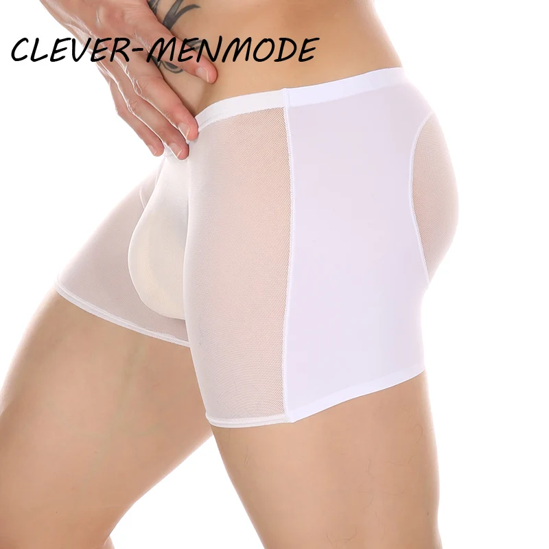 CLEVER-MENMODE Men Ice Silk Ultra Thin Front Empty Mesh Boxer Underpants Men\'s Sexy Porn Low Rise Seamless Lingerie Invisible