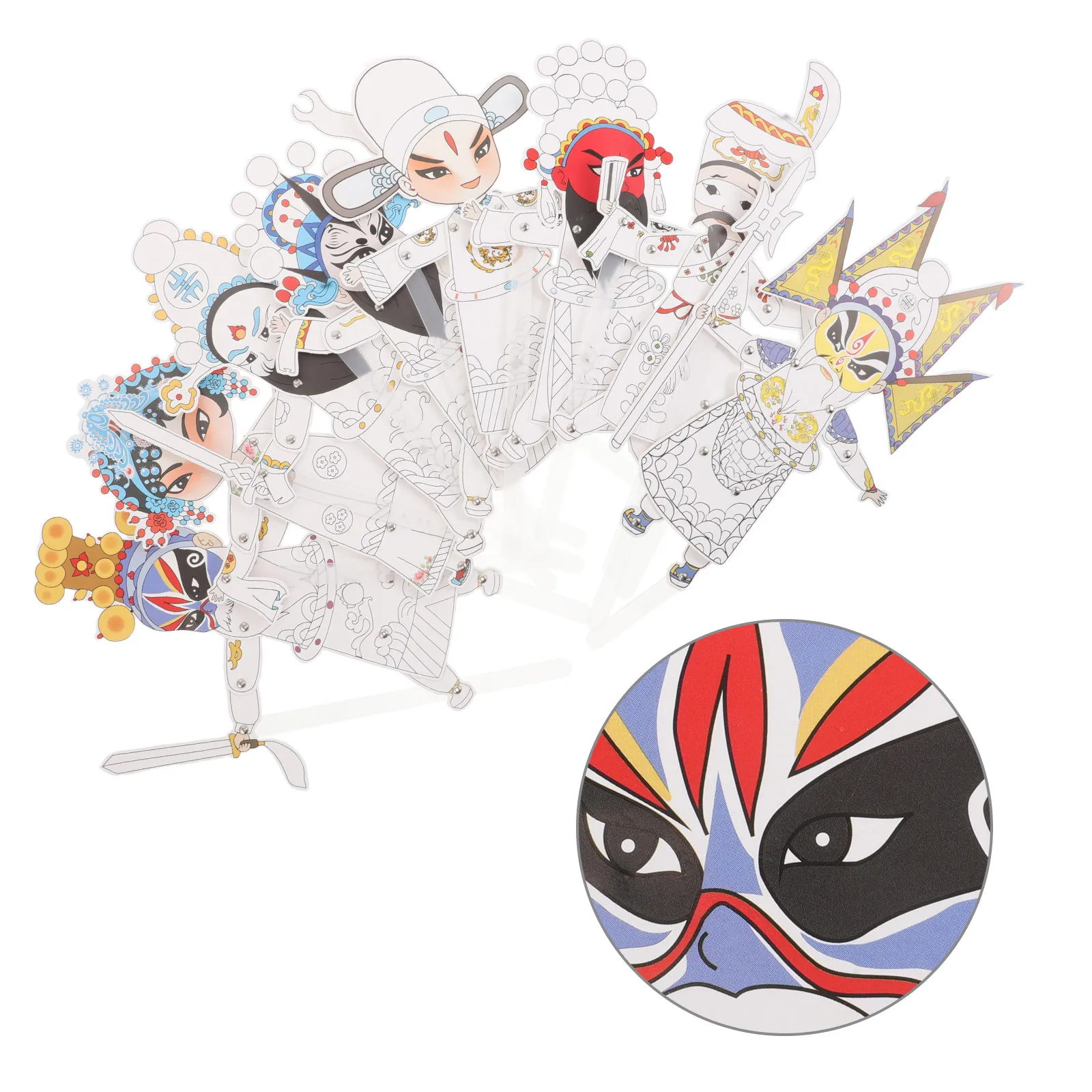 

8Pcs Traditional Chinese Shadow Puppet DIY Kit Blank Peking Opera Character Models Creative Coloring Craft for Family