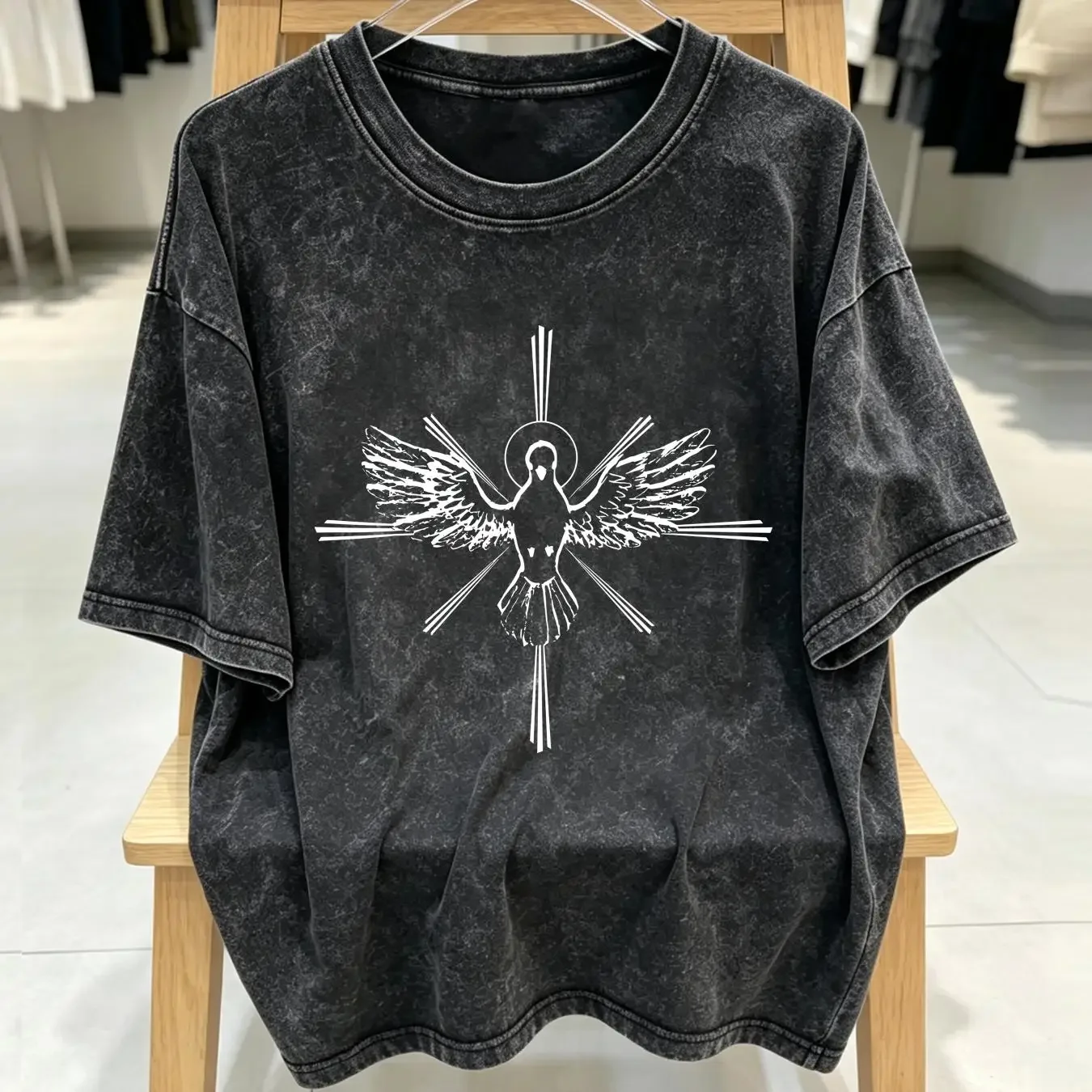 washed T Shirt Holy Spirit Dove Praise Jesus Pentecost vintage Washed graphic Soft Unisex Versatile streetwear Breathable