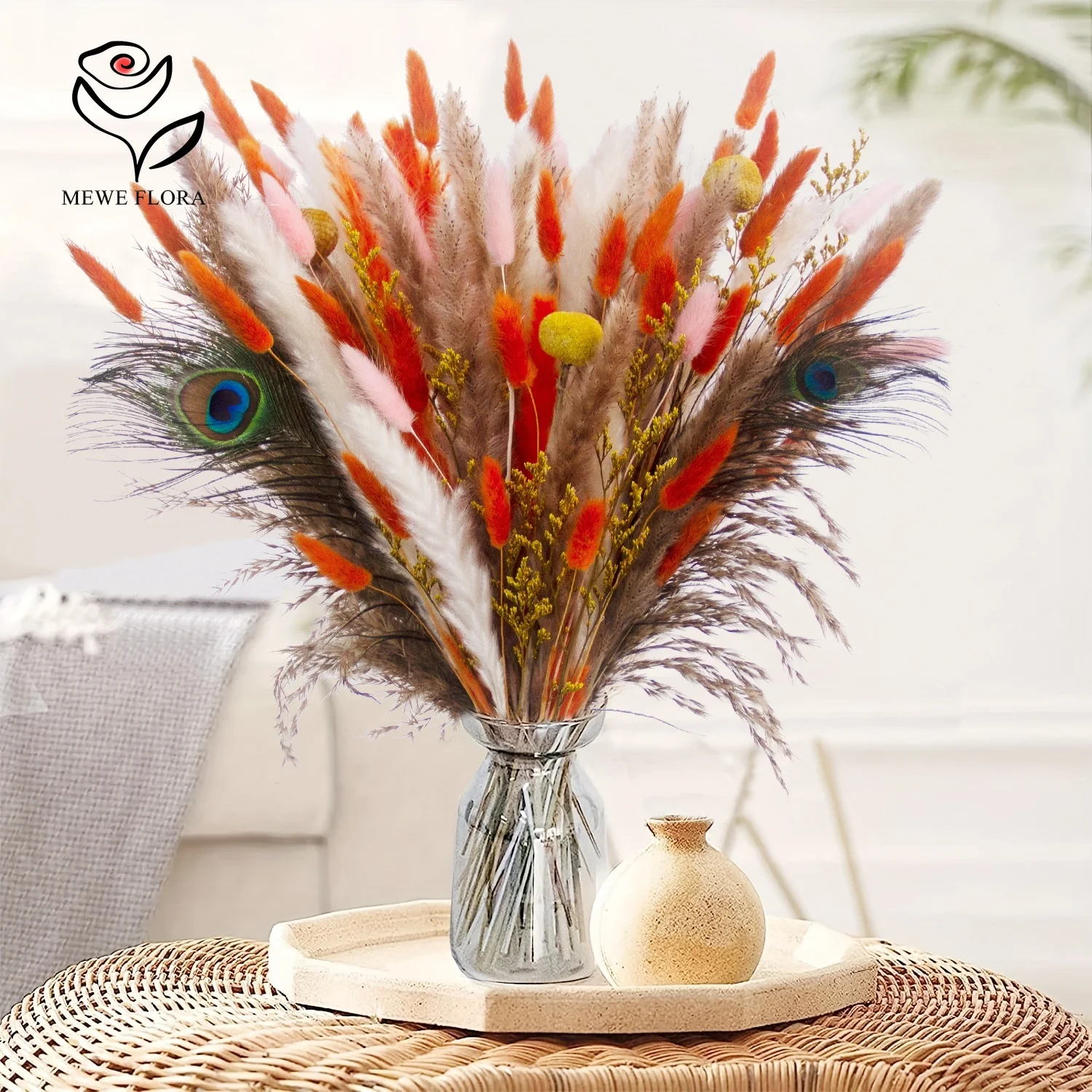 75pcs Fluffy Pampas Dried Flower Mix Bunny Rabbit Tail Bouquet Wedding Party Decor Pampa Lover Grass Home Vase Garden Decoration