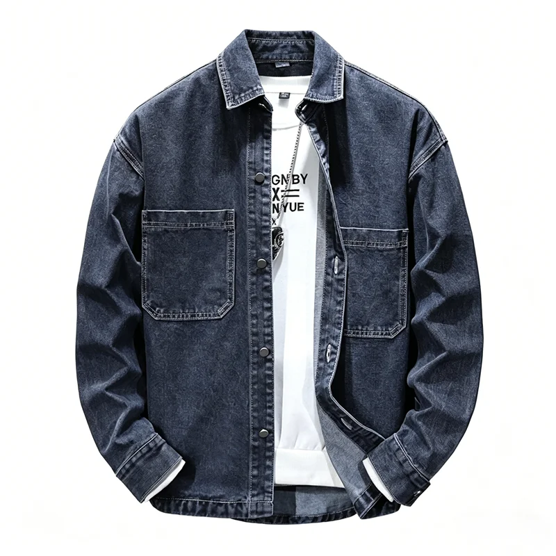 Frühling Herbst Herren-Jeansjacken Mode Retro Streetwear Jeansjacken für Männer Baumwolle Revers Lose Passform Windbreaker Arbeitsjacken