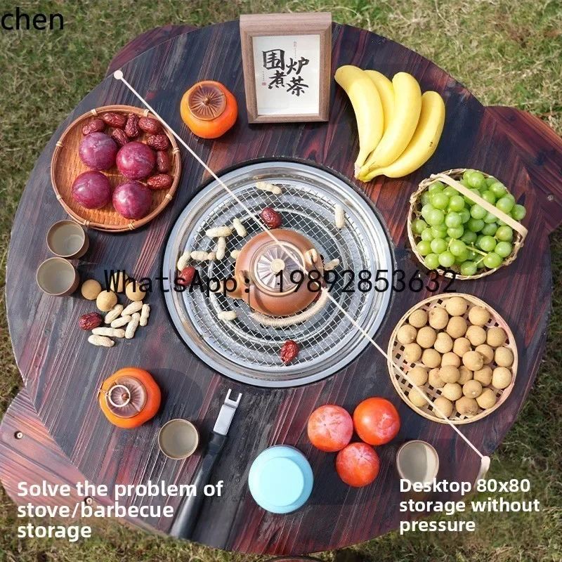 

AB Стол Крытый чайный гриль Круглый стол для барбекю из цельного дерева Журнальный столик