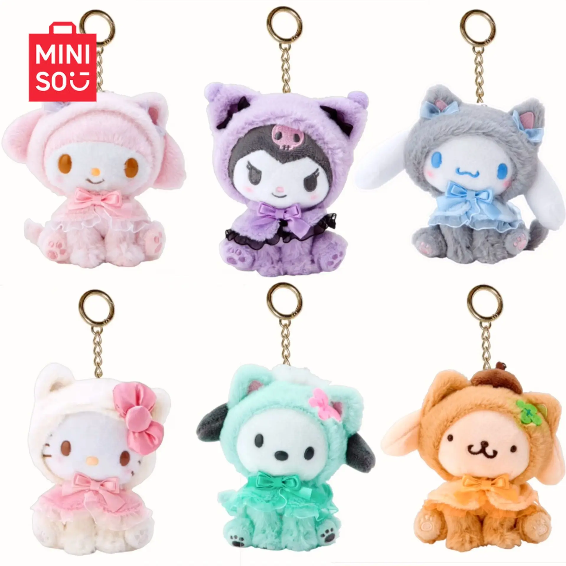 

MINISO Hello Kitty Crossdressing Kuromi Melody Jade Gui Dog Pacha Dog Plush Doll Keychain Pendant Toy Girlfriend Festival Gift