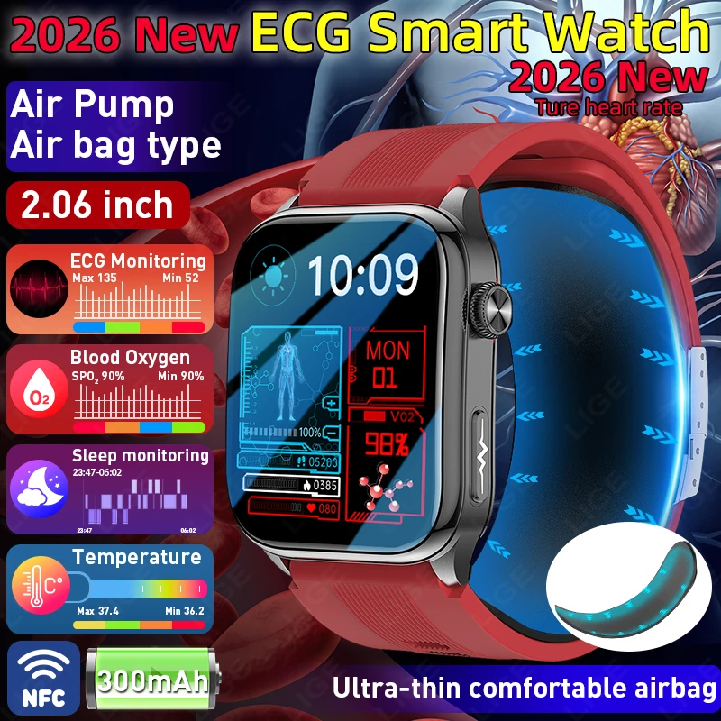 LIGE 2026 New Health Smart Watch ECG Air Pump Airbag True Accurately 2.06