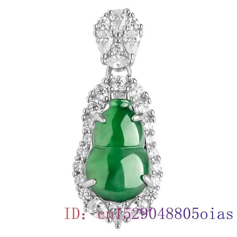 Burmese Jade Gourd Pendant Certificate Necklaces Real Gemstone Choker Natural Jewelry 925 Silver Necklace Jadeite Green